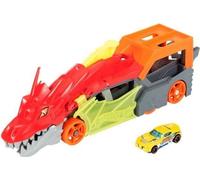 Hot Wheels City - Transporteur Dragon Lanceur 2-en-1 - Camion / Petite voiture - Des 3 ans GTK42