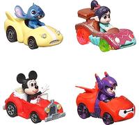 Hot Wheels Coffret 4 Voitures Racerverse Disney en Métal, Échelle1/64E, avec Pilotes Personnages Célèbres Disney, À Collectionner, Jouet Enfant, Dès 3 Ans, HKD31