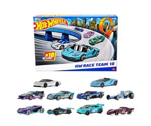 Hot Wheels Coffret de 10 voitures de course (Modèle aléatoire) dont Corvette, Lamborghini, McLaren et voitures originales Hot Wheels à l’échelle 1/64 (exclusivité Amazon), HYM96