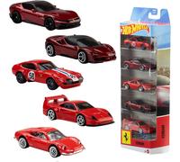 Hot Wheels Coffret 5 véhicules Ferrari Échelle 1/64 Licence officielle Rouge