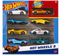 Hot Wheels Coffret de 8 voitures et camions de base à l’échelle 1/64 (Modèle aléatoire) comprenant 1 voiture exclusive, différents assortiments commercialisés tout au long de l’année, HPV78