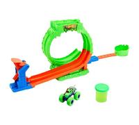 Hot Wheels Coffret de Jeu Monster Trucks, Circuit défi looping avec Wolf Wreckin’ Wolf à l’échelle 1/64, Pot de Slime de 100 grammes, 2 façons de Jouer, JMK91