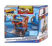 Hot Wheels - Coffret Garage City Downtown - avec 1 Voiture Espace pour 4 Véhicules - Compatible Circuits et Kits City - Cadeau dès 4 Ans, HDR28