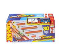 Hot Wheels Coffret Piste Deluxe Track Creator avec 2 véhicules à l’échelle 1/64, 7,5 mètres de pistes Speed Snap de différentes longueurs et 2 adaptateurs, JDW42