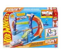 Hot Wheels Coffret Piste Looping et Saut Piste Multi Crash avec une voiture à l’échelle 1/64, pistes et adaptateurs Speed Snap, se replie pour le ranger, JFH36