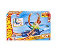 Hot Wheels Coffret Piste Multi Crash avec Voiture à l’échelle 1/64 et propulseur motorisé pour des Cascades et des Courses en continu, JKJ78