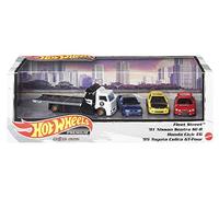 Hot Wheels Coffret Premium 3 Voitures en métal à l’échelle 1/64 et 1 véhicule Team Transport, pneus Real Rider, à Collectionner, Jouet Enfant, Dès 3 Ans, HCR53