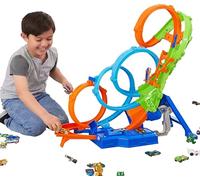Hot Wheels Coffret Ultra Crash Looping avec 4 loopings, Zone de Crash 3 Voies et propulseur motorisé, se replie pour Le Rangement, avec Une Voiture Miniature échelle 1/64, HXT06