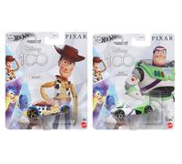 Hot Wheels Disney 100 Character Cars, Pixar Toy Story Woody et Buzz l'éclair, lot de 2 voitures de collection