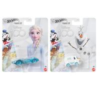 Hot Wheels Disney Lot de 2 voitures moulées sous pression Motif Elsa et Olaf de la Reine des neiges