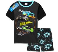 Hot Wheels Ensemble Pyjama Enfant Garcon 2 Pièces Pyjama Court Été Tee Shirt et Short Enfant Respirant Idée Cadeau Garçon (6-7 Ans, Noir)