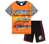 Hot Wheels Ensemble Pyjama Enfant Garcon 2 Pièces Pyjama Court Été Tee Shirt et Short Enfant Respirant Idée Cadeau Garçon (3-4 Ans, Orange)