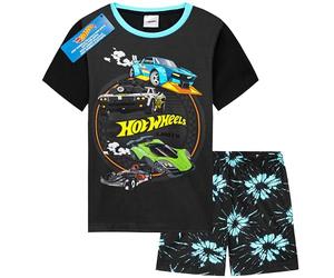 Hot Wheels Ensemble Pyjama Enfant Garcon 2 Pièces Pyjama Court Été Tee Shirt et Short Enfant Respirant Idée Cadeau Garçon (3-4 Ans, Noir)