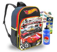 Hot Wheels Ensemble sac à dos - Ensemble avec sac à dos de voiture de course de luxe de 40,6 cm, tatouages temporaires, bouteille d'eau, plus | Sac à dos Hot Wheels pour garçons, enfants