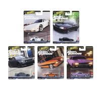 Hot Wheels Fast & Furious Lot de 5 voitures moulées sous pression Mazda RX-7, Nissan Skyline, Dodge Charger, Alfa Romeo, Plymouth HNW-956K