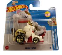 Hot Wheels Feline Lucky Blanc HYW52 - Celebration Racers 2025 - Chat porte-bonheur à l'échelle 1/64 - Véhicule de collection