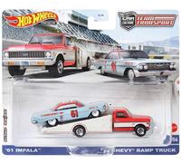 Hot Wheels FLF56-HKF40 Chevy Impala 1961 + Ramp Truck 1972 bleu clair/rouge - Team Transport #54 Échelle environ 1:64 Voiture miniature