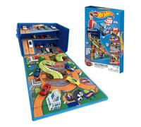 Hot Wheels - Boîte de rangement 3-en-1 Garage avec tapis et pistes rapides - Pliable - Sans voitures