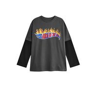 Hot Wheels Garçons Patineur T-Shirt à Manches Longues | T-Shirt Graphique avec Logo Flame pour Enfant en Gris et Noir | Haut de vêtements de Voiture de Course emblématique