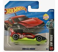 Hot Wheels - High-Tail Chaser - HW Mods 1/5 - JJH35 - Carte courte - Voiture de course futuriste en rouge et jaune fluo - Modèle fantaisie - Mattel 2026-1:64