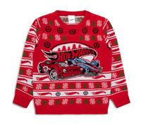 Hot Wheels Hotwheels Pull de Noël en tricot acrylique pour garçons, Rouge, 7-8 ans