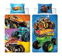 Hot Wheels Housse De Couette 1 Place Set Oreillers Réversible Monster Trucks