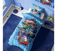 Hot Wheels Housse de couette 1 personne - Motif cascade épique - Parure de lit officielle réversible avec taie d'oreiller - Polycoton - Idéal pour les enfants fous de voiture