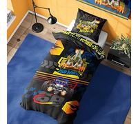 Hot Wheels Housse de couette simple - Motif Bone Shaker 68 - Parure de lit réversible officielle avec taie d'oreiller - Polycoton - Idéal pour les enfants fous de voiture