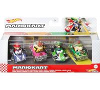 Hot Wheels - Jeu de jouets - Mario Kart 4 - Assortiment de 4 véhicules - Mario - Bowser - Luigi - Bowser Jr. - JCP72 - Lot de 4 figurines populaires - Mattel 2024-1:64