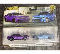 Hot Wheels Mini voitures JHW47 – Lot de 2 Dodge Challenger SRT / Charger SRT Violet/Bleu