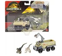 Hot Wheels Jurassic World Rebirth, véhicule et figurine de la collection Dinosaure (Vélociraptor bleu et camion de capture atrociraptor)