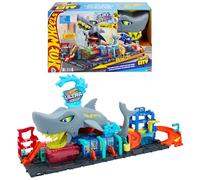 Hot Wheels Let’s Race Netflix - City Station de Lavage Requin Coffret Piste de Course avec Voiture Color Reveal à l’échelle 1/64, Fonction de Changement de Couleur et Rangement, HTN82