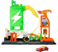 Hot Wheels Let’s Race Netflix - Coffret Super Recharge Station-Service Interactif, avec Chargeur Véhicule Électrique Factice, Échelle 1/64, Accessoires Inclus, Jouet Enfant, A Partir De 4 Ans, HTN79
