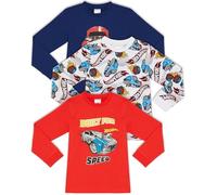 Hot Wheels Lot de 3 t-Shirts à Manches Longues 100% Coton peigné, Multicolore - 7-8 Ans: 128cm
