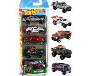 Hot Wheels Lot de 5 goujons de boue [brûleur de sable, Chevy Silverado Off Road, '73 Jeep J10, Custom Ford Bronco, Baja Bison T5] Véhicules jouets moulés sous pression à l'échelle 1:64