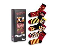 Hot Wheels Lot de 5 paires de chaussettes mollet pour homme, rouges, noires, jaunes et blanches | Motifs damier et flammes | Multipack à porter au quotidien | Motifs rétro | Produits