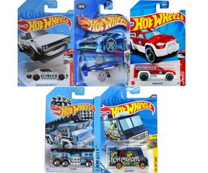 Hot Wheels Lot de 5 variétés aléatoires de mystère assorties sans doublons Les styles peuvent varier (voitures de police, camions de pompiers, trains, avions, hélicoptères, etc.)