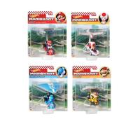 Hot Wheels Mario Kart GVD30-956M Lot de 4 planeurs de personnage Bowser, bleu clair, Yoshi, Mario, Crapaud