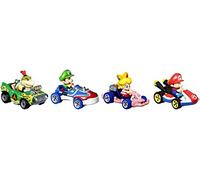 Hot Wheels Mario Kart Vehicle 4-Pack, Set of 4 Fan-Favorite Characters Includes 1 Exclusive Model, Collectible Gift for Kids & Fans Ages 3 Years Old & Up