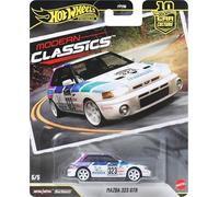 Hot Wheels Mazda 323 GTR Voiture de Collection, Voiture Miniature Haut de Gamme à l'échelle 1:64 en métal moulé sous Pression avec pneus Real Riders et carrosserie et châssis métalliques, JKF17