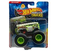 Hot Wheels Monster Trucks 5 Alarme [Camion de pompiers néon] Champion Crashers 6/8 - Comprend une voiture écrasée - Véhicule jouet moulé sous pression à l'échelle 1:64