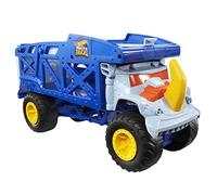 Hot Wheels Monster Trucks Camion Rhino, Transporteur pour 12 Monster Trucks Ou 32 Voitures À L’échelle 1/64, avec Rampe De Lancement, Jouet Enfant, Dès 3 Ans, HFB13