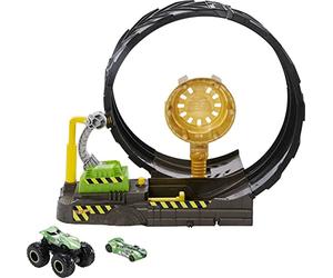 Hot Wheels - Monster Trucks - Circuit Looping - Coffret avec Vehicule et Voiture - Roues Geantes - Piste pour 2 - échelle 1/64 - Cadeau das 3 Ans, HBH70