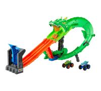 Hot Wheels Monster Trucks Coffret Piste Sharks vs Dinos Dragon Destruction Vert Enfants