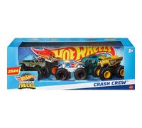 Hot Wheels Monster Trucks Crash Crew, lot de 5 véhicules avec Tiger Shark, Mega Wrex, Race Ace, Gotta Dump et V8 Bomber