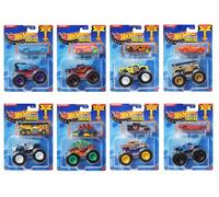 Hot Wheels Monster Trucks GRH81-999Q Lot de 8 camions monstres avec voiture écrasable, course, smash, crash et Go Big