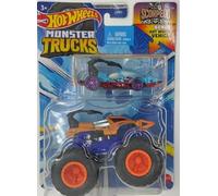 Hot Wheels Monster Trucks Orange Scorpedo + Bonus Car 2024 Lot de 2 jouets moulés sous pression à l'échelle 1:64
