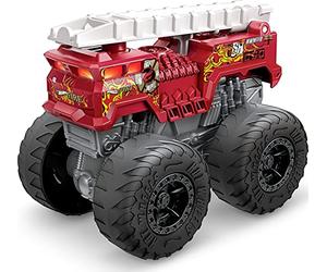 Hot Wheels Monster Trucks Roarin’ Wreckers 5 Alarm 1:43 Scale Fire Truck with Lights & Sounds, Plays Theme Song, Toy for Kids 3 Years Old & Older