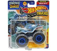 Hot Wheels Monster Trucks Sharks vs Dinos, collection de véhicules moulés sous pression à l'échelle 1:64, édition 2025 (3/8 Team Shark Great Bite)