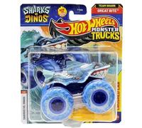 Hot Wheels Monster Trucks Sharks vs Dinos, collection de véhicules moulés sous pression à l'échelle 1:64, édition 2025 (3/8 roues bleues Great Bite)